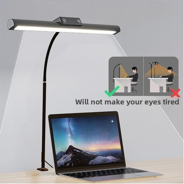 Modern LED Desk Lamp with Gooseneck Touch-Type Foldable Clip Eye Protection Shade for Office Manicure Reading Aluminum Body