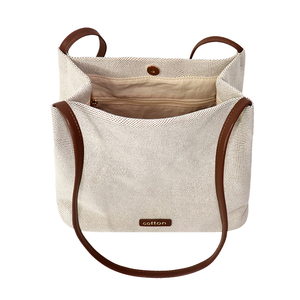 Wholesale Beige Canvas <b>Hobo</b> <b>Bag</b> with Brown Trim, Custom Logo <b>Slouchy</b> Shoulder <b>Bag</b> for Women OEM Factory - Product Image 5