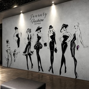 Papier peint mural personnalisé en toile huilée, motif filles en <span class=keywords><strong>robe</strong></span> noire, pour boutique - Product Image 1