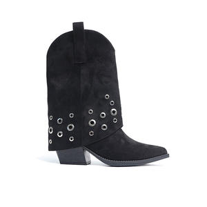 Bottes d'équitation mi-mollet polyvalentes et tendance 2025 – Nouvelle collection automne/hiver/été – Style rétro froncé à bout pointu avec fermeture éclair métallique - Product Image 5