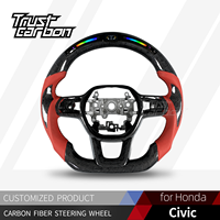 Volant en fibre de carbone LED personnalisé pour Honda Civic 11e génération Type-R CR-V Accord 2022-2026 avec poignées en cuir perforé rouge