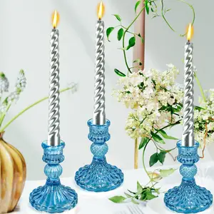 Portavelas cónico de vidrio EIPP, paquete de etiquetas personalizadas de colores, candelabro de vela de vidrio para decoración del hogar