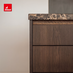 <span class=keywords><strong>Porte</strong></span> plate sur mesure Alland, style minimaliste foncé, placage de noyer <span class=keywords><strong>noir</strong></span> à grain vertical, avec pierre de marbre texturée naturelle - Product Image 4