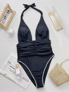 Nuevo <span class=keywords><strong>Bikini</strong></span> de Moda con Estampado, con Aros, Sujetador de Poliéster, Sexy, para Curvas, Traje de Baño de 1 Pieza, Tanga con Cordón y Volantes de Malla - Product Image 2