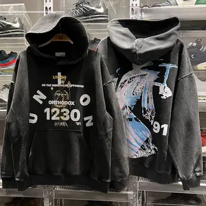 Sudadera con capucha estampada sublimada personalizada de alta calidad vintage de algodón pesado DTG Sudadera con capucha lavada con piedra impresa digital para hombres