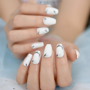 <span class=keywords><strong>Faux</strong></span> ongles en forme de cercueil, nouveaux produits, design <span class=keywords><strong>marbre</strong></span> blanc, couverture complète, beauté pour fille, ongles artificiels mats de taille moyenne - Product Image 4