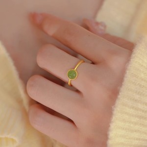 Hetian Jade Gold Plated Ring Round Bezel Setting Women's Fashion Jewelry Gift Index Finger Ring - Product Image 5