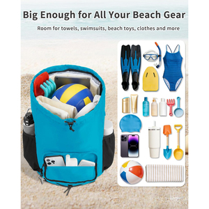 Sac de natation OEM anti-sable pour piscine, sac à dos de plage à cordon avec poche humide amovible et sangle de compression inférieure pour tapis de plage - Product Image 4