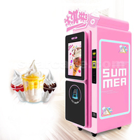 Distributeur automatique de crème glacée 24h/24 sans personnel, fonctionnant avec des pièces de monnaie et des cartes de crédit, en libre-service, avec écran.