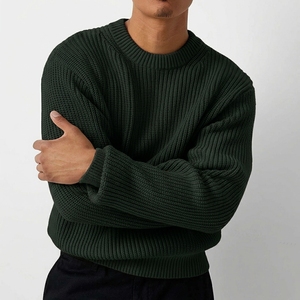 Maglione da Uomo a Collo Tondo con Costine, Lussuoso Pullover in Cotone Organico 100% a Maglia Grossa, Stile Business Casual, Colore Avena - Product Image 4