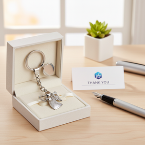 Porte-clés en métal avec logo personnalisé, design cœur-ange, sans boîte - Product Image 3