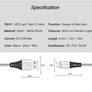 Dây Cáp Đèn Led Sạc Nhanh EONLINE 1.2M, Dây Cáp Cho Xiaomi Mi 9 9T Samsung Galaxy A80 A50 M40 S10 + Cavo Usbc Kabel Type C - Product Image 4