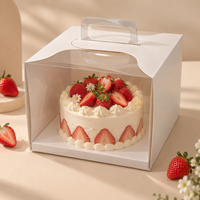 Boîte à gâteau en carton blanc écologique en matériaux recyclés, ouverture latérale, poignée en plastique, portable pour l'emballage de gâteaux, pâtisseries et cupcakes
