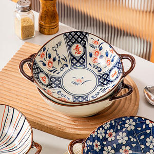 Bol à nouilles <span class=keywords><strong>Ramen</strong></span> japonais fait à la main, salade en céramique bol à soupe à pâtes avec poignée cuisine Restaurant vaisselle bol à micro-ondes - Product Image 2