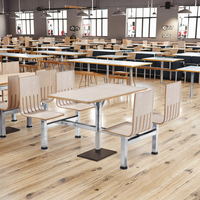 Tables à manger contemporaines en contreplaqué durables avec structure en fer, 4 places, pour écoles, hôpitaux, cafétérias, salles de classe, universités, salles de réception, résistantes à l'eau