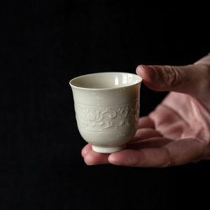 Ding Ware White Porcelain <b>Teacup</b> With Lotus Scroll Design Small Kung Fu Tea Cup Master Cup Ceramic Cups Dehua County - Product Image 1