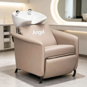 Fauteuil de lavage de luxe marron réglable sur mesure pour salon de coiffure avec bac en céramique intégré - Product Image 1