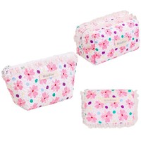 Sac de toilette matelassé portable et pliable en polyester avec fermeture éclair, motif floral, grande capacité, personnalisable avec logo, pour cosmétiques et articles de toilette