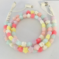 Câble de charge perlé style macaron pastel mignon, 4-en-1 multi-interface, câble de synchronisation de données USB style Kawaii pour téléphone