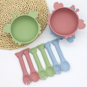 Juego de Vajilla de Silicona de Grado Alimenticio OEM/ODM para Bebés, Plato con Forma de Cangrejo, Cuchara, Tenedor, Tapetes y Placemats, Libre de BPA, Kit de Vajilla para Niños Pequeños - Product Image 1