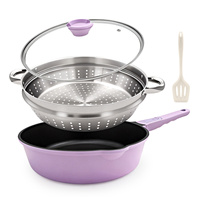 Set Panci Aluminium Anti Lengket Sanlang 28cm 4 Buah, Termasuk Wajan Goreng, Wajan Tumis, Tutup Kaca, Spatula Silikon, Gagang Lepas, Aman untuk Oven