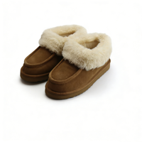 Vente en gros OEM/ODM – Chaussons marron pour femme en cuir de vachette avec doublure en fausse fourrure et doublure douce en peluche, semelle imperméable et antidérapante – Hiver
