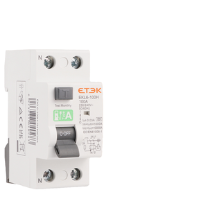 ETEK <span class=keywords><strong>a</strong></span> <span class=keywords><strong>Type</strong></span> RCCB Disjoncteur à courant résiduel électromécanique Protection contre les fuites RCD 2P(1P + N) 16-100A 30mA EKL6 - Product Image 4