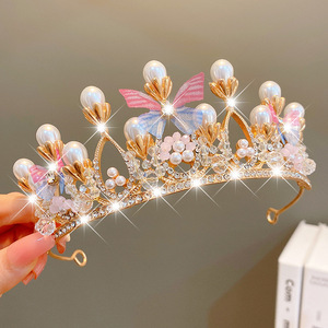 Adorable Flower Girl Crystal Pearl Tiara Crown – La Bella Bridal Accessories