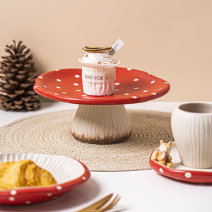 Moderno Criativo Bonito Cogumelo Em Forma De Cerâmica Chá Bandeja Mão Pintado Coffee Cup Set Sobremesa Frutas Bandeja para Festa - Product Image 5