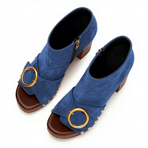 Nuova Tendenza <span class=keywords><strong>Stivaletti</strong></span> con Cinturino a Fibbia, Tacco Largo, <span class=keywords><strong>Borchie</strong></span> <span class=keywords><strong>e</strong></span> Plateau, Punta Aperta per Donna - Product Image 4
