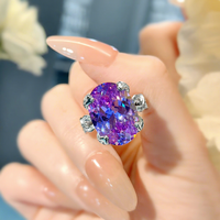 Mode rouge jaune diamant glace fleur coupe anneau lumière luxe nid d'oiseau coupe Pigeon oeuf diamant bague pour femme