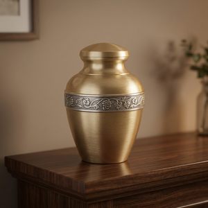 Elegant Brass Urn with Decorative Band Premium Quality Cremation Ashes Storage Durable and Timeless <b>Memorial</b> <b>Keepsake</b> - Product Image 1