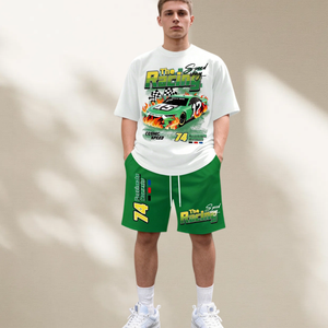 Conjunto de camiseta y pantalones cortos de chándal para hombre, talla grande, personalizado, con hombros caídos, transferencia térmica, estilo Hip Hop Streetwear, OEM - Product Image 1