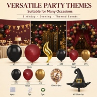 Kit d'arche de ballons en latex et feuille d'aluminium, guirlande pour fête, décoration sur le thème des anniversaires et des mariages, bordeaux, noir, or et confettis