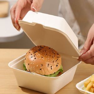 Contenedor de Bagazo de Caña de Azúcar Compostable a Precio de Fábrica, Caja Desechable para Hamburguesas, Ideal para Campamentos al Aire Libre - Product Image 1