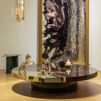 Table basse en noyer pour salon moderne et luxueux, et table centrale ronde élégante en acier inoxydable