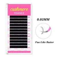 Extensions de cils volume coréens PBT personnalisables avec logo, courbures C/D/LC/BC, 0.03-0.05mm, Easy Fan, véganes, sans cruauté animale, fini mat