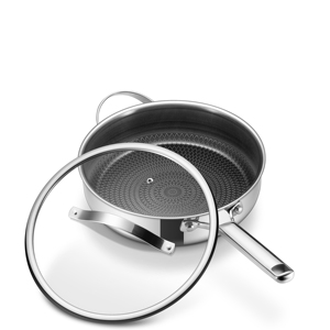 Sartén Profunda de Triple Capa con Tapa de Vidrio, Apta <span class=keywords><strong>para</strong></span> Todo Tipo de Cocinas, Segura <span class=keywords><strong>para</strong></span> <span class=keywords><strong>Horno</strong></span>, Sartén Multiusos con Tapa - Product Image 2