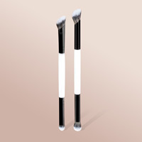 Pinceaux de maquillage double face en poils synthétiques pour fond de teint et anticernes avec boîte, logo personnalisé, OEM, marque privée professionnelle