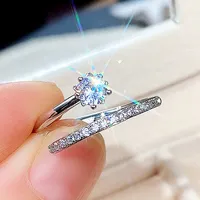 Bagues circulaires ouvertes délicates couleur argent pour femmes, incrustées de cristaux étincelants en zircon cubique, bijoux tendance pour les fêtes