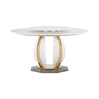 Maßgefertigtes Hochwertiges Luxuriöses Modernes Rundes Esszimmer-Set Natürliche Marmorplatte Edelstahl-Acryl-Basis Höhenverstellbar 6-Sitzer