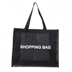 Bolsa de Compras de Malla Transparente Negra Personalizada con Logotipo, Bolsa de Almacenamiento para Playa y Viajes - Product Image 2