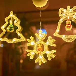 Xmas Snowflake Bell Star Festival Light Led Window Curtain Decoration Sucker Hanging LED Christmas Lights