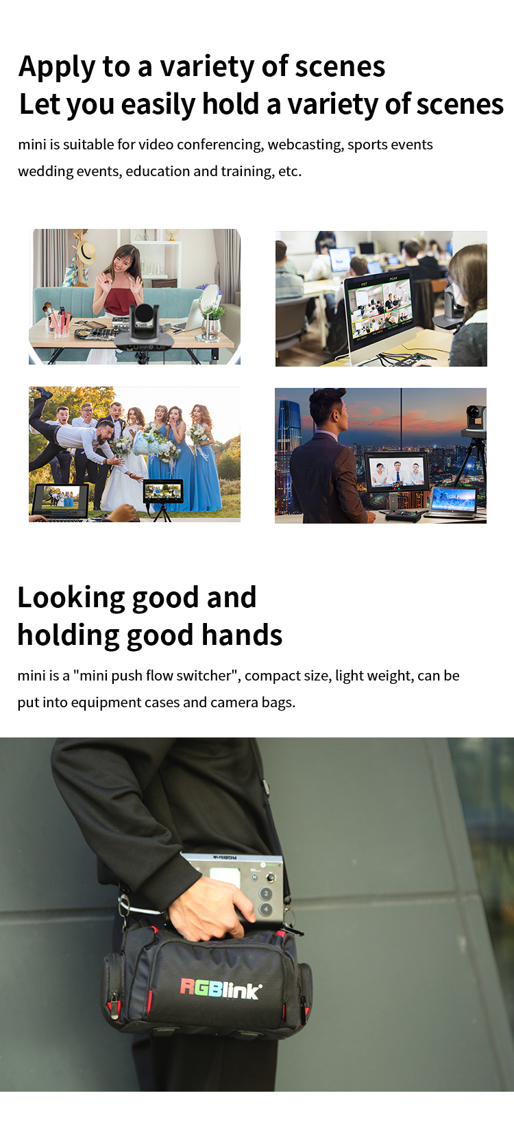 RGBlink Mini/Mini pro Video Switcher 4 Channel Input Output USB 3.0 T-Bar Switch Support PC and APP control For Live Streaming