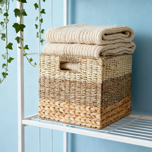 Panier de <span class=keywords><strong>rangement</strong></span> en jacinthe d'eau naturelle, carré, grand, cubes de <span class=keywords><strong>rangement</strong></span> en <span class=keywords><strong>rotin</strong></span>, organisateurs d'étagères avec poignées intégrées - Product Image 6