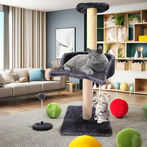 Colonne à gratter en sisal naturel plateforme en peluche <span class=keywords><strong>chaton</strong></span> chat jouet interactif grand cadeau animaux suspendus jouet balle chat colonne à gratter - Product Image 4