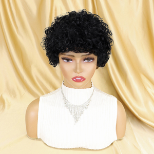 Perruques courtes <span class=keywords><strong>afro</strong></span> bouclées brunes avec frange, 100% <span class=keywords><strong>cheveux</strong></span> humains, pour femmes, <span class=keywords><strong>cheveux</strong></span> brésiliens Remy, perruque colorée coupe pixie - Product Image 6
