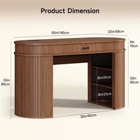 MOQ 100 Bureau d'ordinateur moderne mi-siècle cannelé avec porte coulissante, rangement et station de charge pour petits espaces