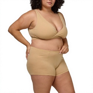 Conjunto de Ropa Interior de 2 Piezas para Niños: Pantalones Cortos de Cintura Alta Estilo Europeo Americano y Sujetador Deportivo Sin Relleno, Talla Grande, Algodón/Spandex - Product Image 1