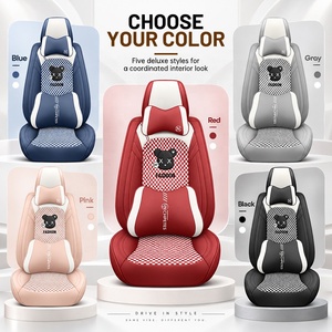 Coprisedili Universali in Seta Ghiaccio con Orsetto Cartone Animato, Set Completo di 7 Pezzi per la Maggior Parte delle Auto Berlina e SUV - Product Image 6